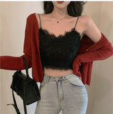 Sexy Solid Elegant Lace Spaghetti Strap Crop Tops